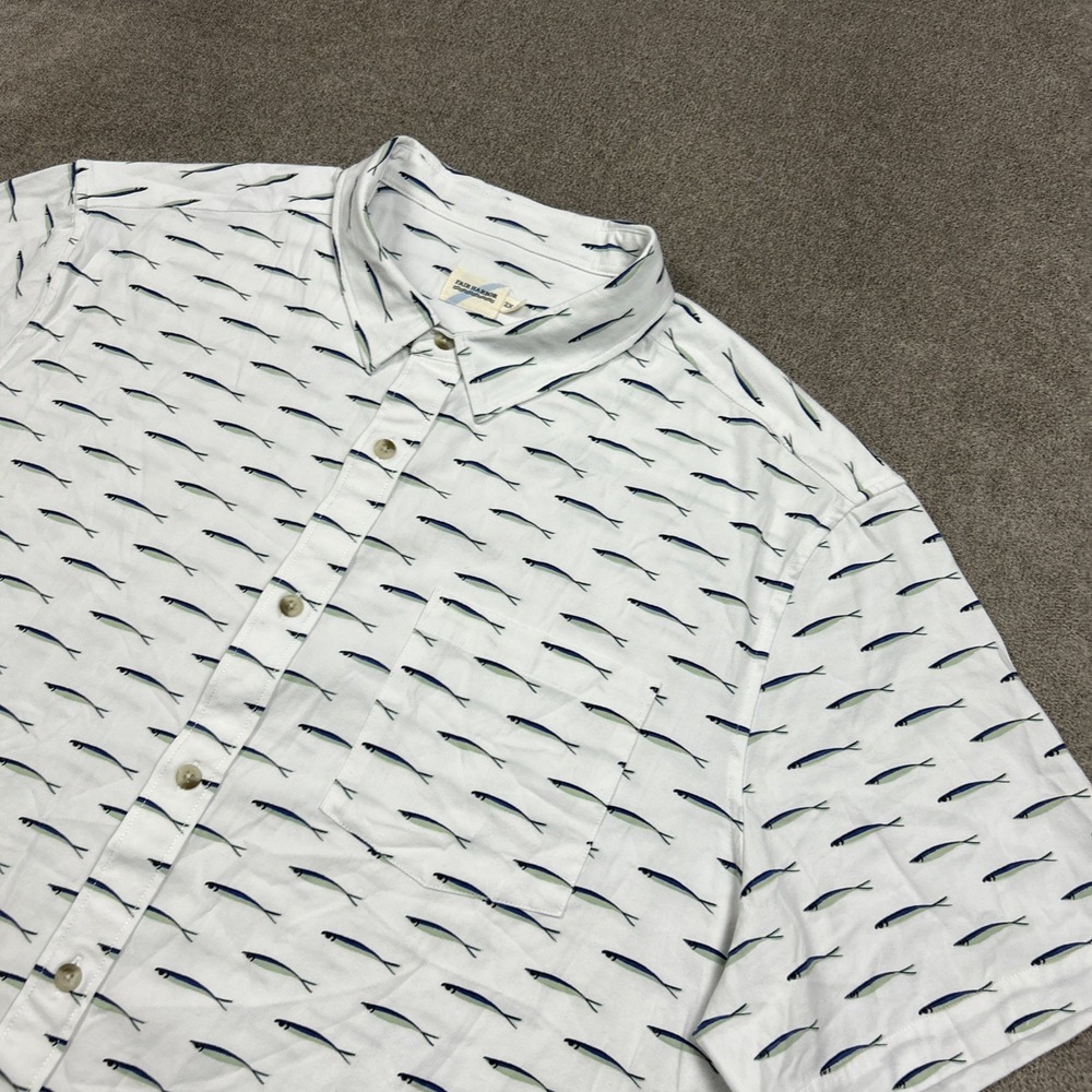 Fair Harbor Mens Button Shirt 2XL All Over Fish Print Stretch Organic Cotton